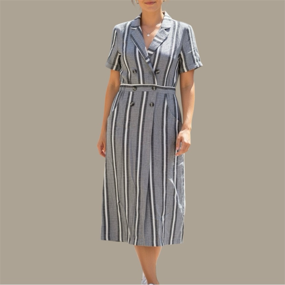 ASOS Tuxedo Midi Dress Striped Pockets Sz 0 NEW‎